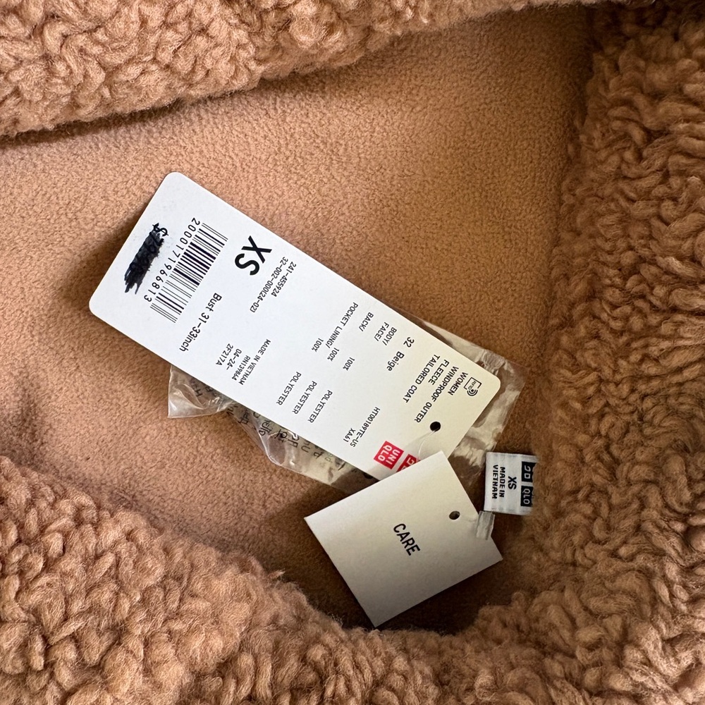 NWT Uniqlo Women's jacket Coat Brown Dark Beige Faux Shearling Jacket - size XS - Picture 9 of 13